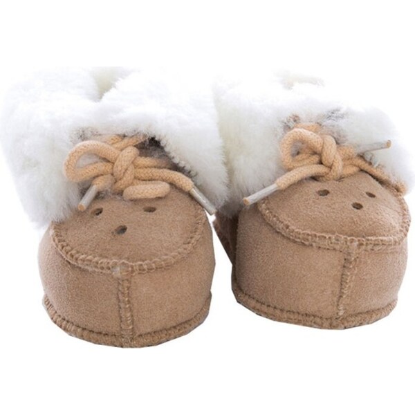 Auskin Tykes Sheepskin Booties Baby Shoes w/ Leather Tie Size 1 Cane 0-12m