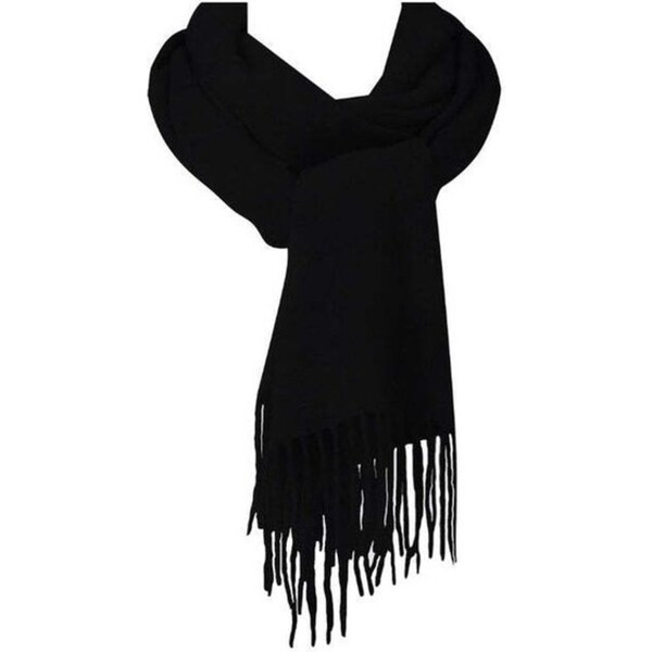 Auskin Alpaca Wool Scarf Stylish Neck Warmer Wrap w/ Fringe 40x190cm Black