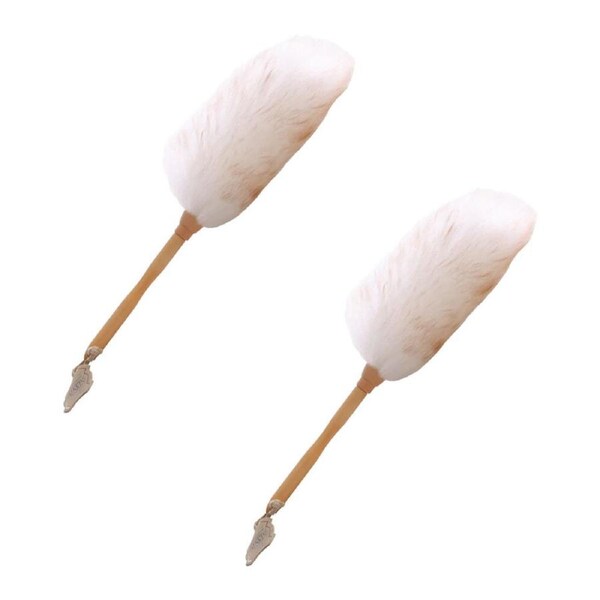 2x Auskin Long Wool Sheepskin Duster Wooden Handle Dust Cleaner 30cm Natural