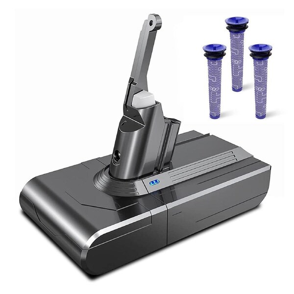 Replacement Battery and 3x Washable Pre Filter for Dyson V8 Absolute/V8 Animal/SV10/214730-01/215866/215681 Handheld Cordless Vacuum
