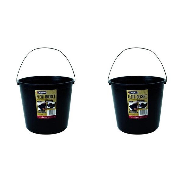 2x Homeleisure Reko Plastic Flexi Bucket Container w/ Handle Round 10L Black