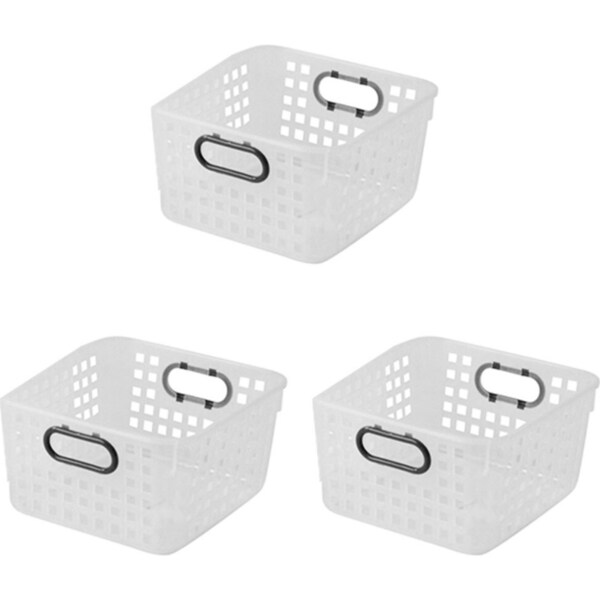 3x Home Leisure Square Basket W/Handles Clear Laundry Floor Cleaning Home Set
