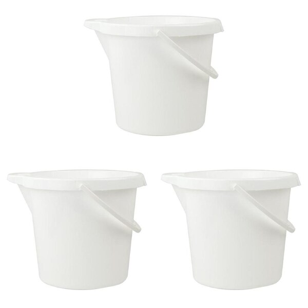 3x Home Leisure Bucket W/Lip 11L White Laundry Cleaning Home Organisation