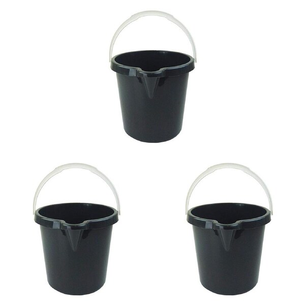 3x Home Leisure Bucket W/Lip 11L Charcoal Laundry Cleaning Home Organisation