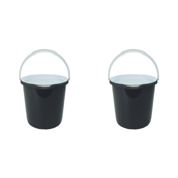 2x Home Leisure Bucket W/Lid 11L Charcoal Laundry Cleaning Home Organisation
