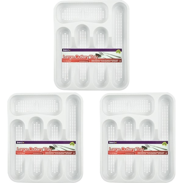 3x Home Leisure Cutlery Tray Large WHT Kitchen Organisation Cooking Utensils Set