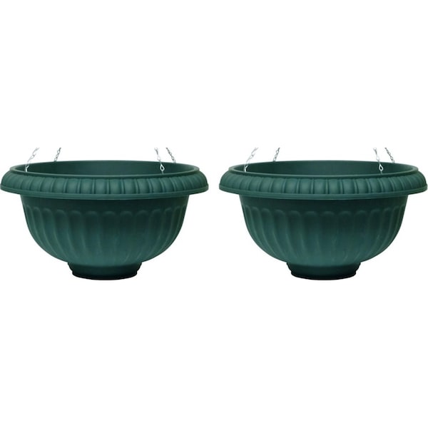 2x Homeleisure WS Plastic Hanging Basket Plant Planter Pot Round 440mm Green