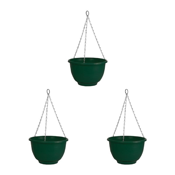 3x Homeleisure Reko Home/Garden Flower/Plant Plastic Hanging Basket 25cm Green