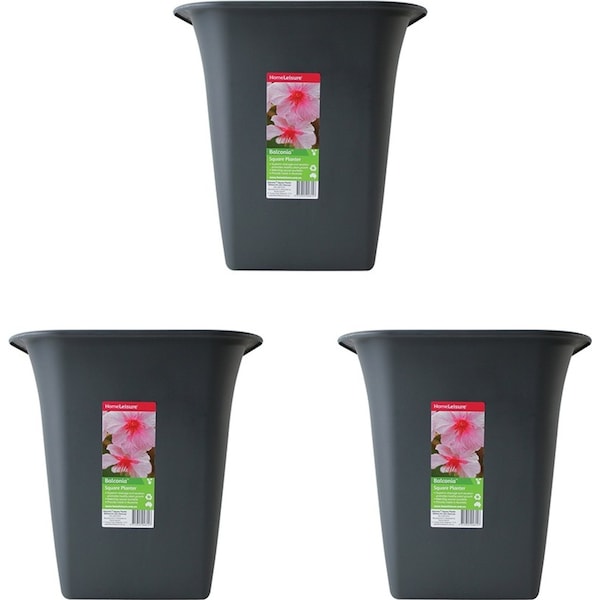 3x Homeleisure Balconia Square Planter Flower/Plant Pot Garden Decor 35cm Charc