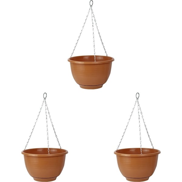 3x Homeleisure Reko Outdoor Flower/Plant Plastic Hanging Basket 25cm Terracotta