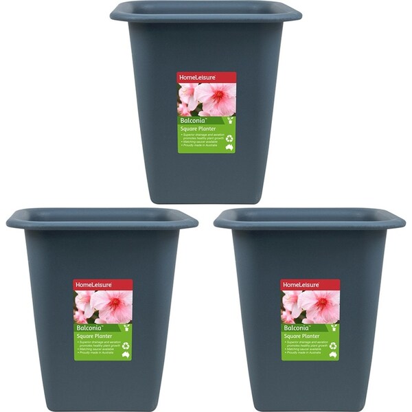 3x Homeleisure Balconia Square Planter Flower/Plant Pot Garden Decor 35cm Blu St