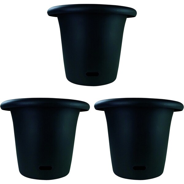 3x Homeleisure WaterSaver Round Planter Flower/Plant Pot Garden Decor 34cm Charc