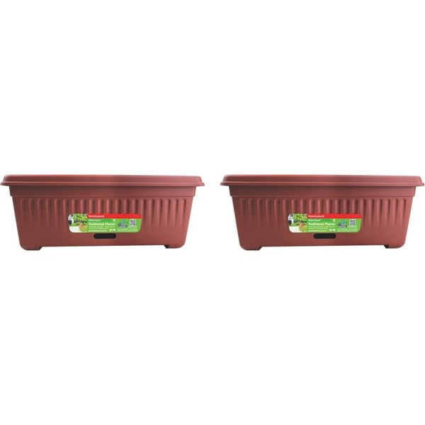 2x Homeleisure WaterSaver Traditional Rect Planter Flower Pot 68cm Manor Red