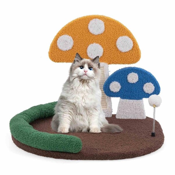 Costway Cat Tree Tower Mushroom Cat Bed Scratcher w/Padded Headrest & Sisal Scratch Panel