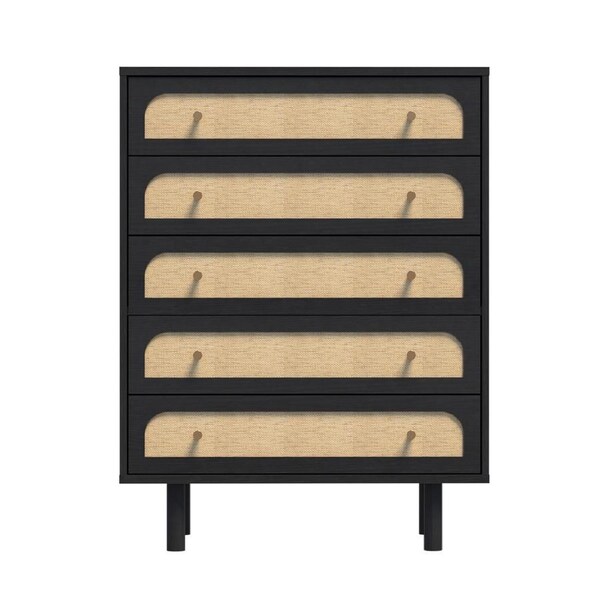 Elisa 5 Drawer Chest of Drawers Dresser with Curved Fronts and Dark Finish