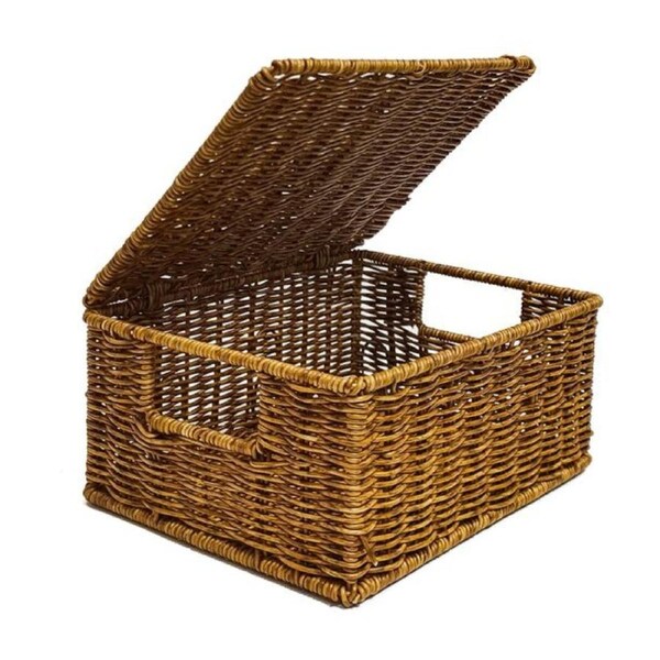 Design Square Set of 3 Woven PP Rattan Metal Frame Storage Basket Organizer With Lid