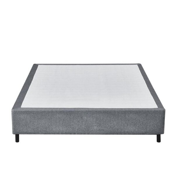 Design Square Knitted Fabric Bed Frame Bed Base Queen Size Solid Wood Legs Grey
