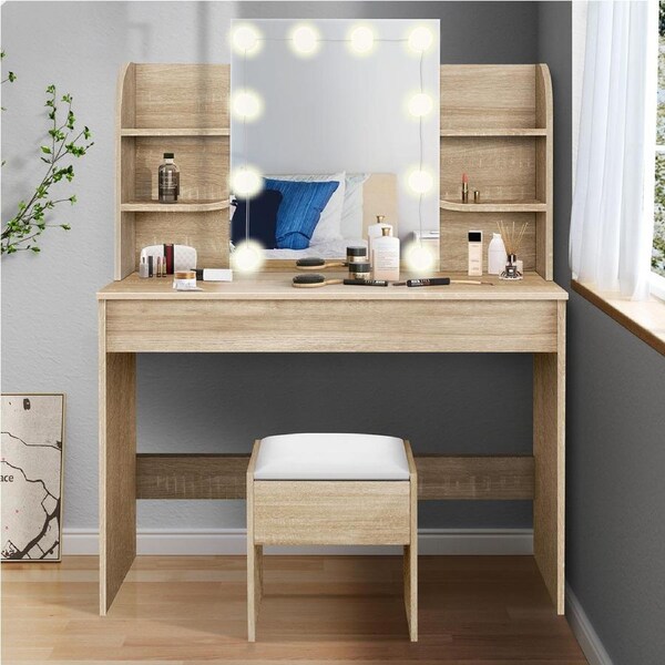 ALFORDSON Dressing Table Stool Set Makeup Mirror Wood