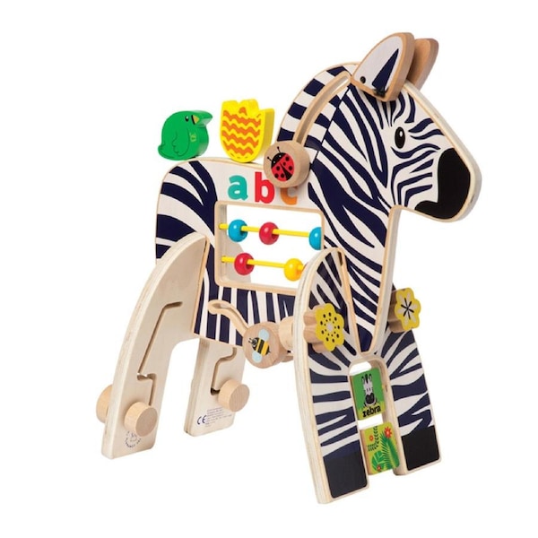 Manhattan Zebra Activity Center Kids/Toddler 33cm Sensory Wooden Toy 12m+