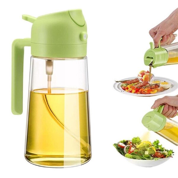 2-in-1 Olive Oil Spray Bottle Refillable Glass BBQ Spray Bottle Kitchen Tool Green