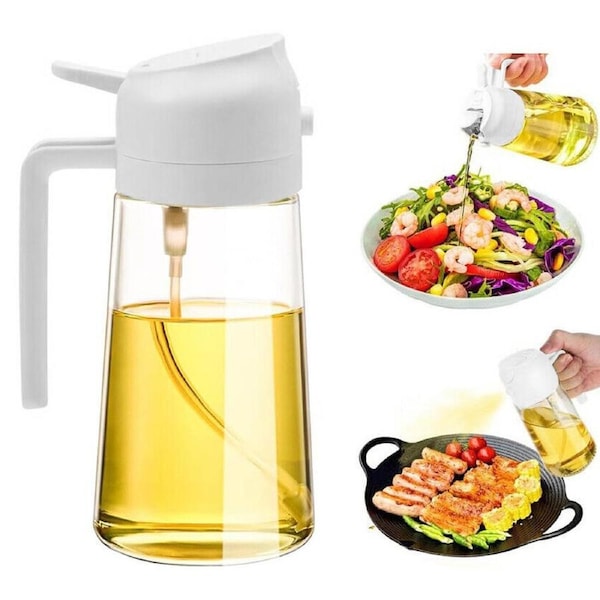 2-in-1 Olive Oil Spray Bottle Refillable Glass BBQ Spray Bottle Kitchen Tool White