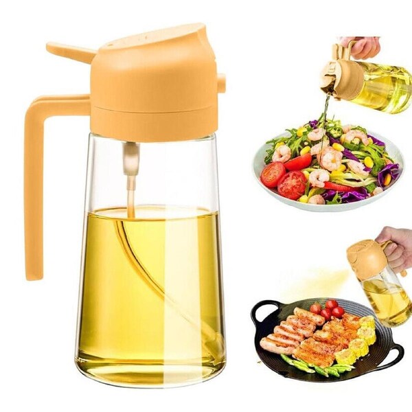 2-in-1 Olive Oil Spray Bottle Refillable Glass BBQ Spray Bottle Kitchen Tool Yellow