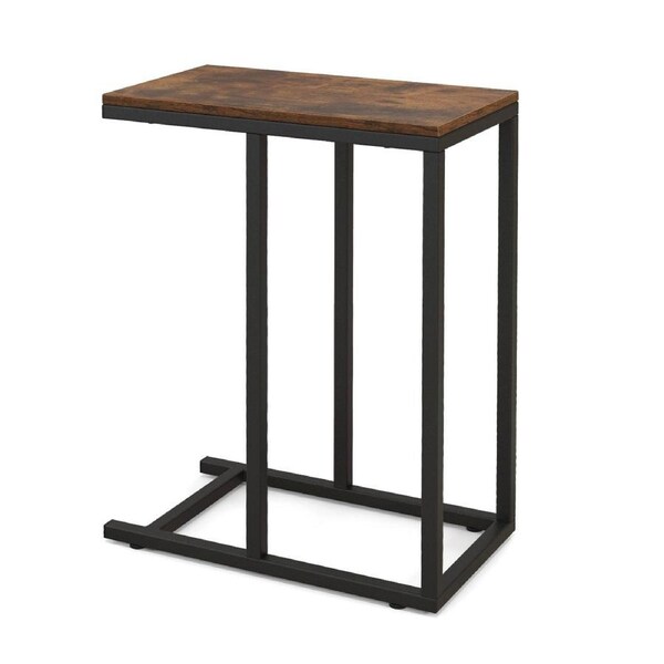 Costway 64cm High C-Shaped End Table Side Table Bedside Table Metal Frame Living Room Brown