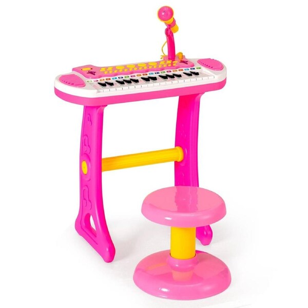 Costway 31-Key Electronic Keyboard Piano Mini Keyboard Musical Gift w/Stool Detachable Design Musical Instrument Pink