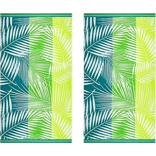 2pc Renee Taylor Jacquard Velour Large Soft Beach Towel 100x180cm Palm Leaf