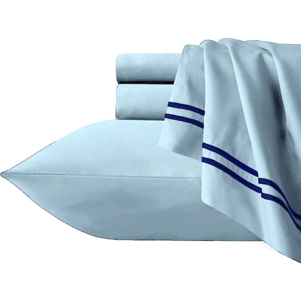 Renee Taylor Strada Embroidered Egyptian Cotton Euro Pillowcase Sky/Navy