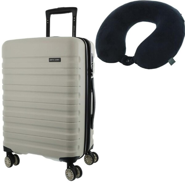 Pierre Cardin 54cm CABIN Hard Shell Suitcase in Snow + BONUS Travel Neck Pillow
