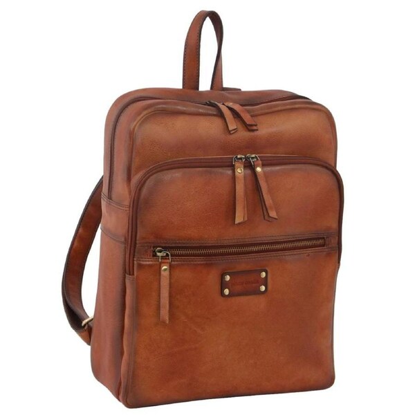 Pierre Cardin Burnished Leather Backpack - Cognac