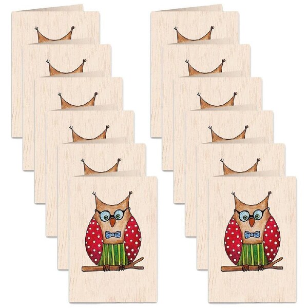 12x Cozywood Wooden Greeting Card 11x16cm stationery w/ Envelope Owlet