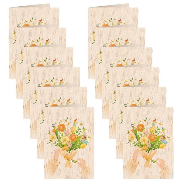 12x Cozywood Wooden Greeting Card 11x16cm w/ Envelope Anniversary Bouquet