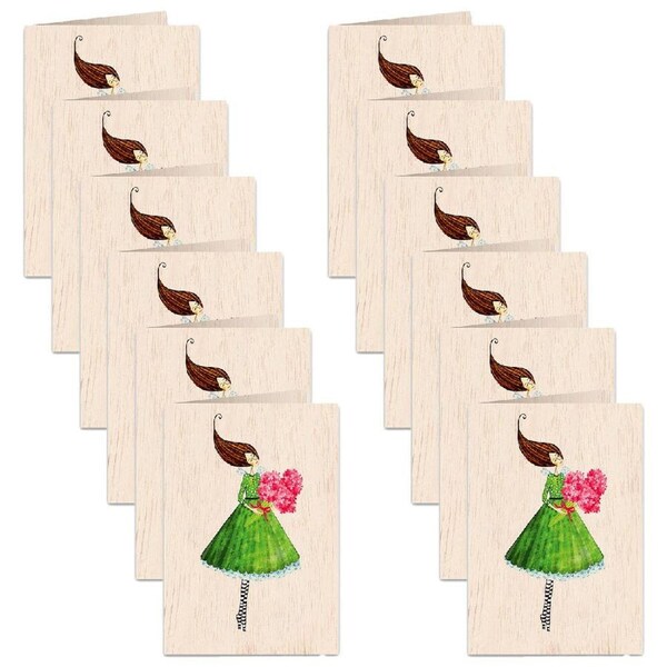 12x Cozywood Wooden Greeting Card 11x16cm stationery w/ Envelope Flowers