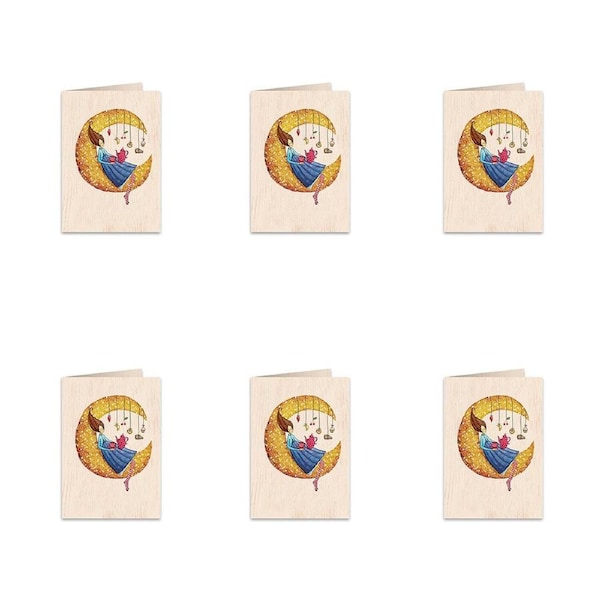 6x Cozywood Wooden Greeting Card 11x16cm stationery Never Stop Dreaming