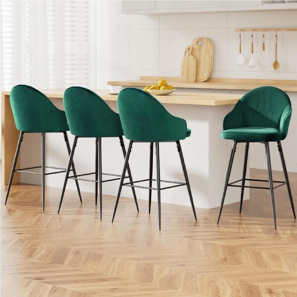 Artiss 4x Bar Stools Velvet Swivel Metal Legs Green