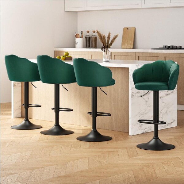 Artiss 4x Bar Stools Gas Lift Velvet Green