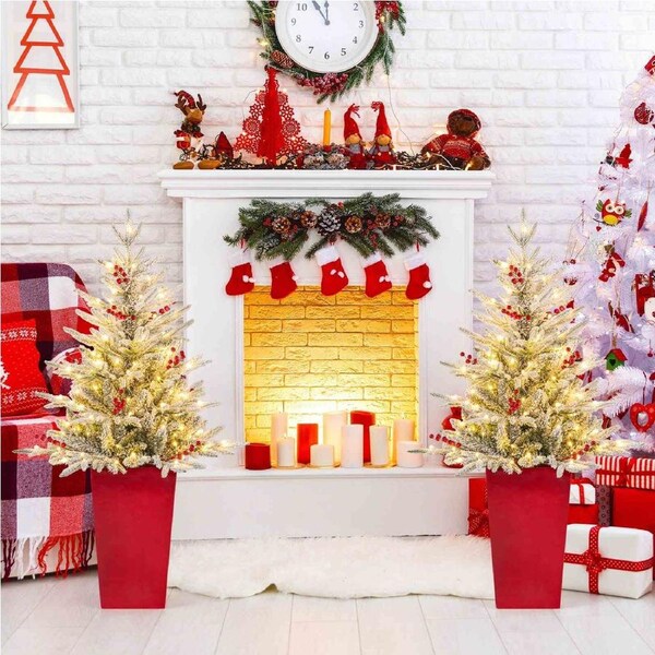 Costway 2x 122CM Pre-lit Artificial Entrance Christmas Tree w/313 Branch Tips & 100 LED Lights
