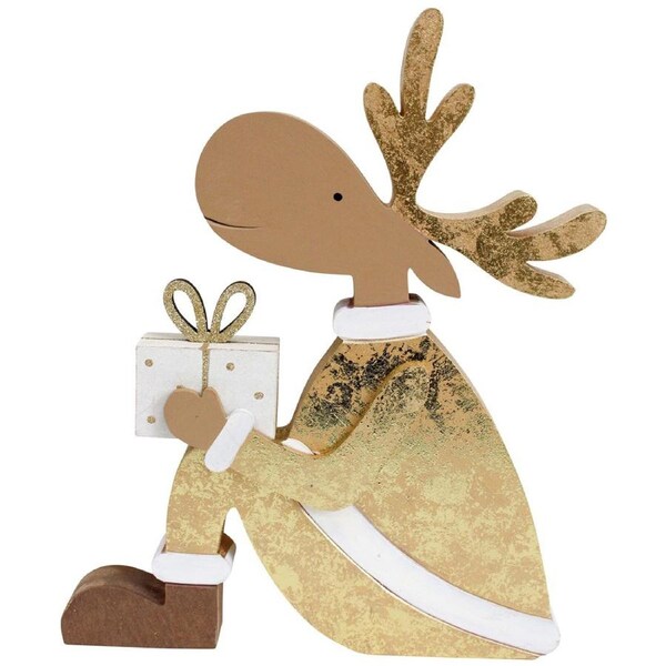 LVD Wooden Gifting Reindeer Christmas Holiday Decoration Large Gold/Brown