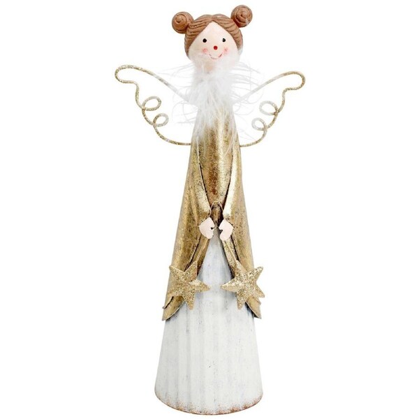LVD Metal Pretty Angel w/ Star Christmas Holiday Decoration 20cm White/Gold