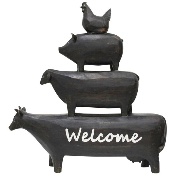 LVD Polyresin Welcome Stack Sculpture Signage Home/Office Decor 34cm Black