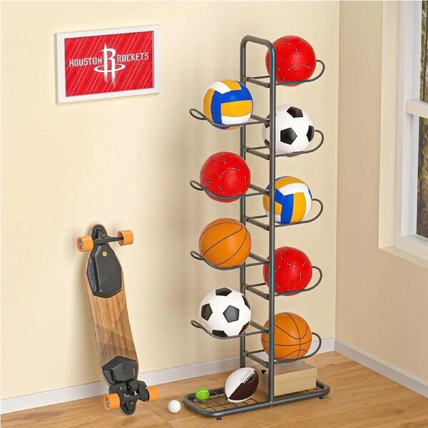 9-Ball Storage Rack Basketball Holder Garage Sports Organizer Ball Display Stand