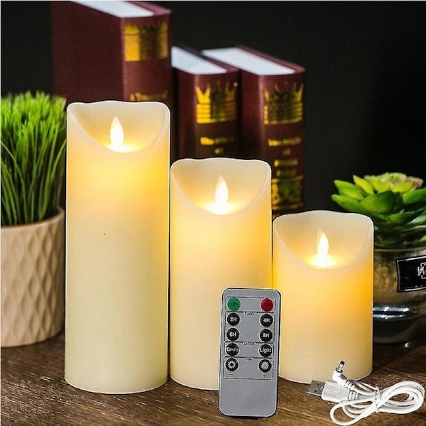 JOYBUY 3pcs Rechargeable Flameless Candles Lights, LED Candles Light Smooth Flickering Candle Light
