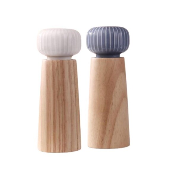 Salt And Pepper Mill Made Of Wood And Ceramic - Pepper Shaker Spice Mill Grinder With Adjustable