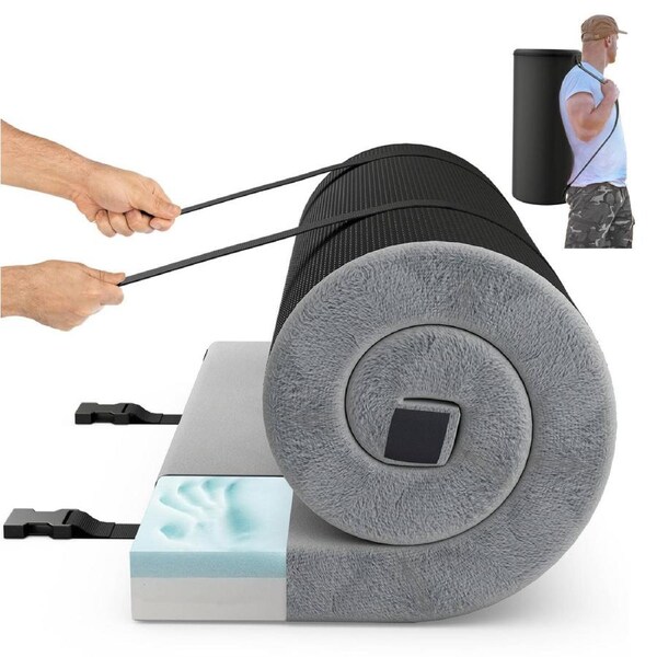 Costway Foldable Memory Sponge Camping Mattress Indoor Outdoor Sleeping Mat w/Cushion Roll up Sleeping Pad Grey