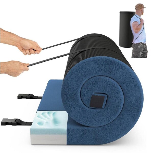 Costway Foldable Memory Sponge Camping Mattress Indoor Outdoor Sleeping Mat w/Cushion Roll up Sleeping Pad Blue