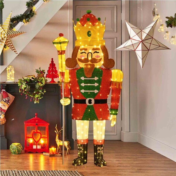 Costway Pre-lit Christmas Nutcracker King Xmas Decor w/236 LED Lights Crown & Scepter Multi