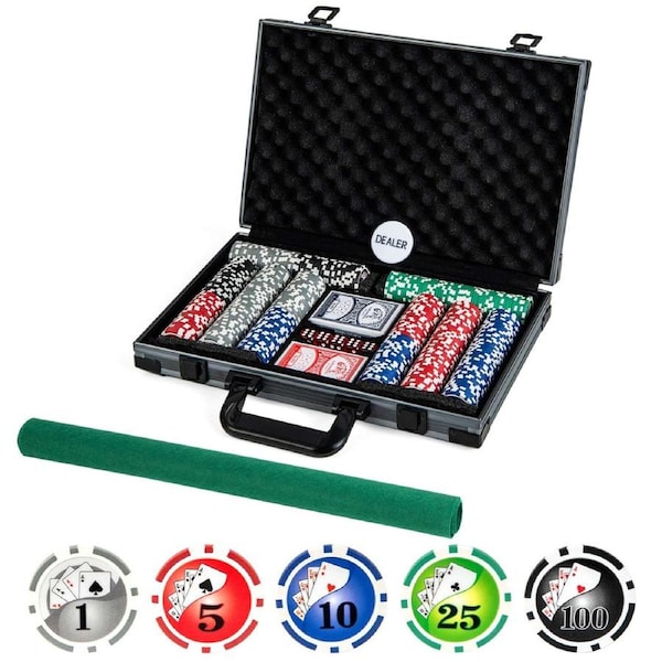 Costway 400PC 11.5 Gram Poker Chip Set Texas Hold'em Poker Chip Sets Casino Playing Cards Dice Gamble Game Party Black