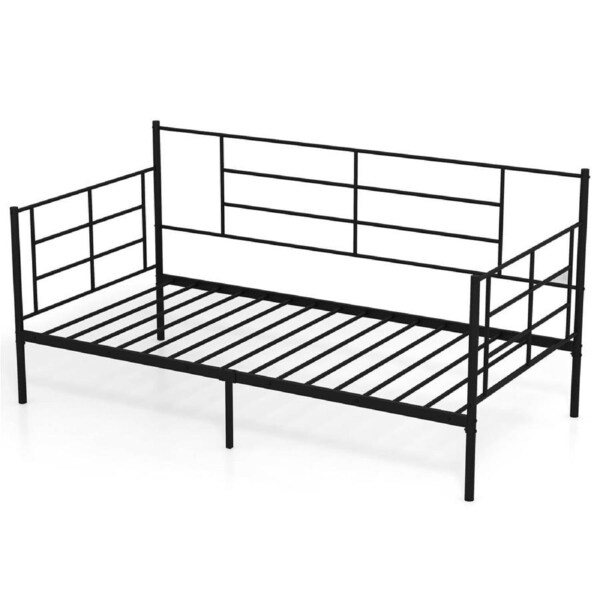 Costway Single Daybed 2-in-1 Sofa Bed w/Arms & Back Metal Slat Support Living Room Black